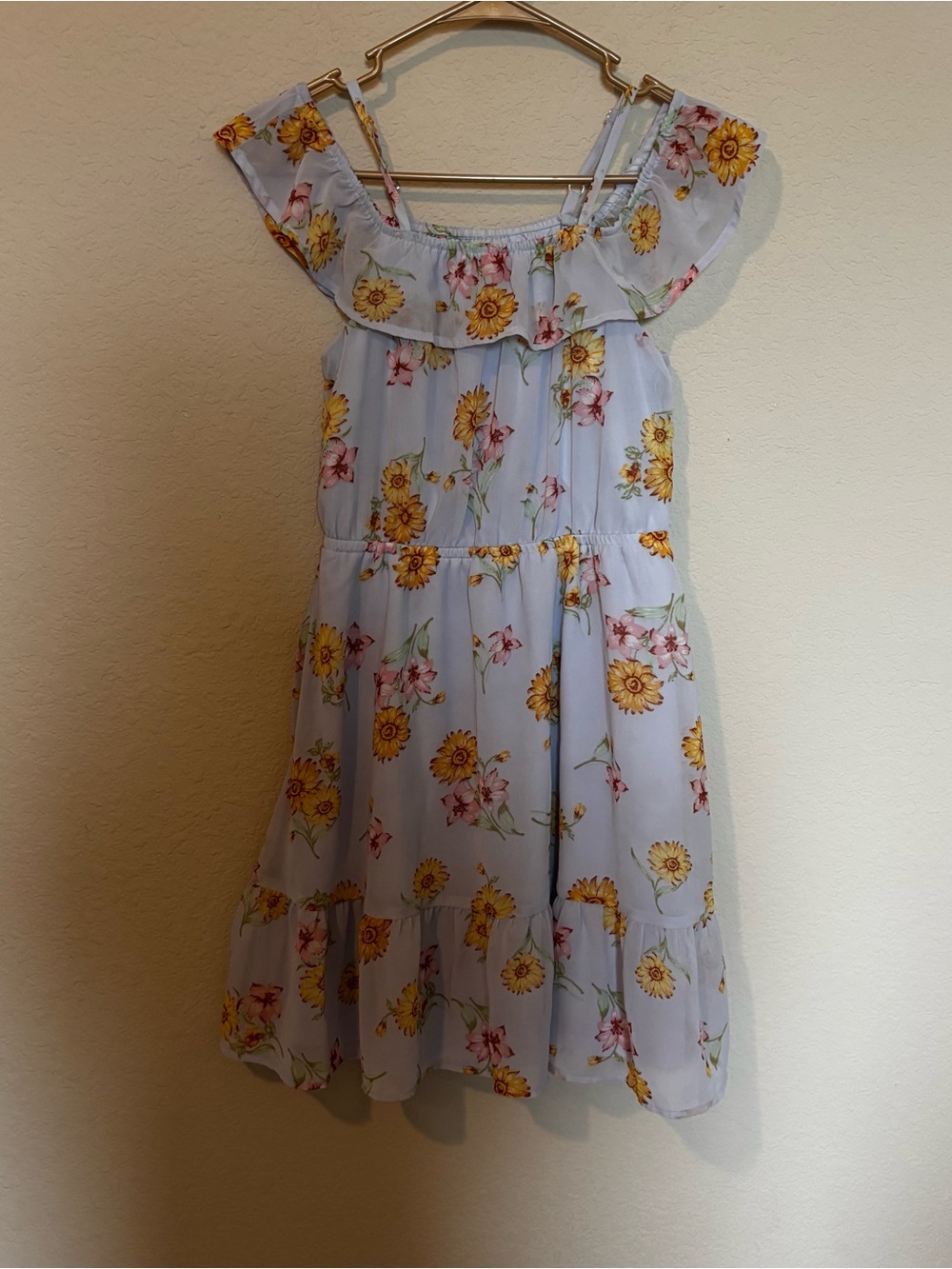 Childrens Place Girls Lavender Floral Tiered Dress Size Large (10/12)